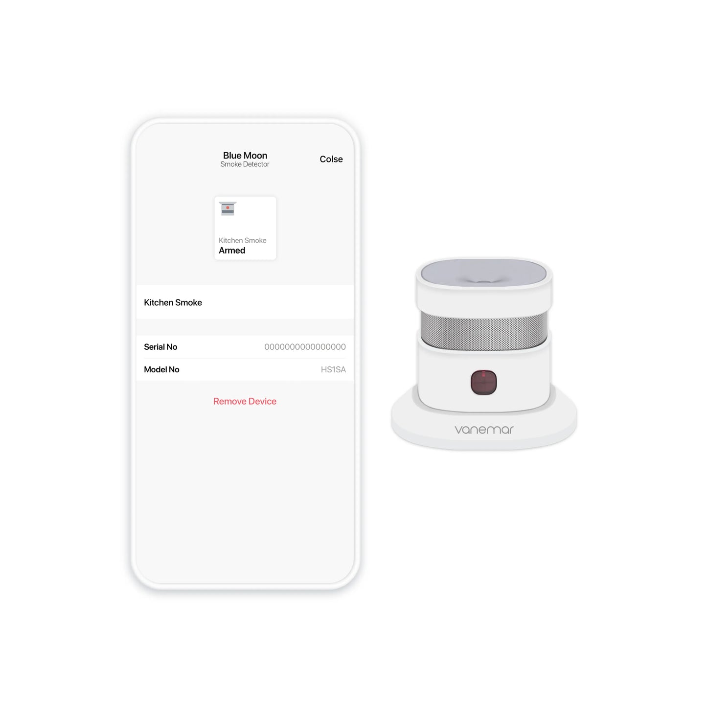 vanemar smoke detector image with mobile app
