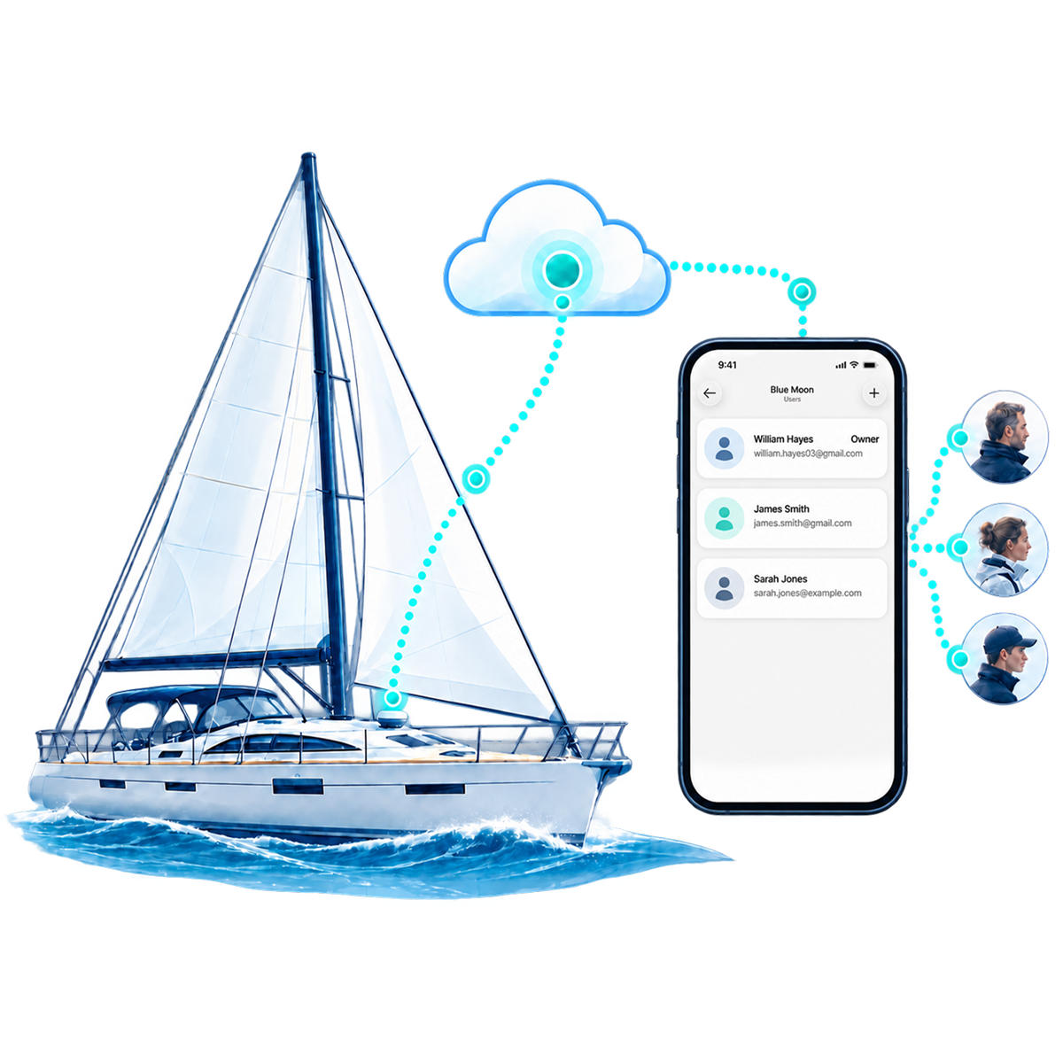 Current boat status and data history in the Vanemar app