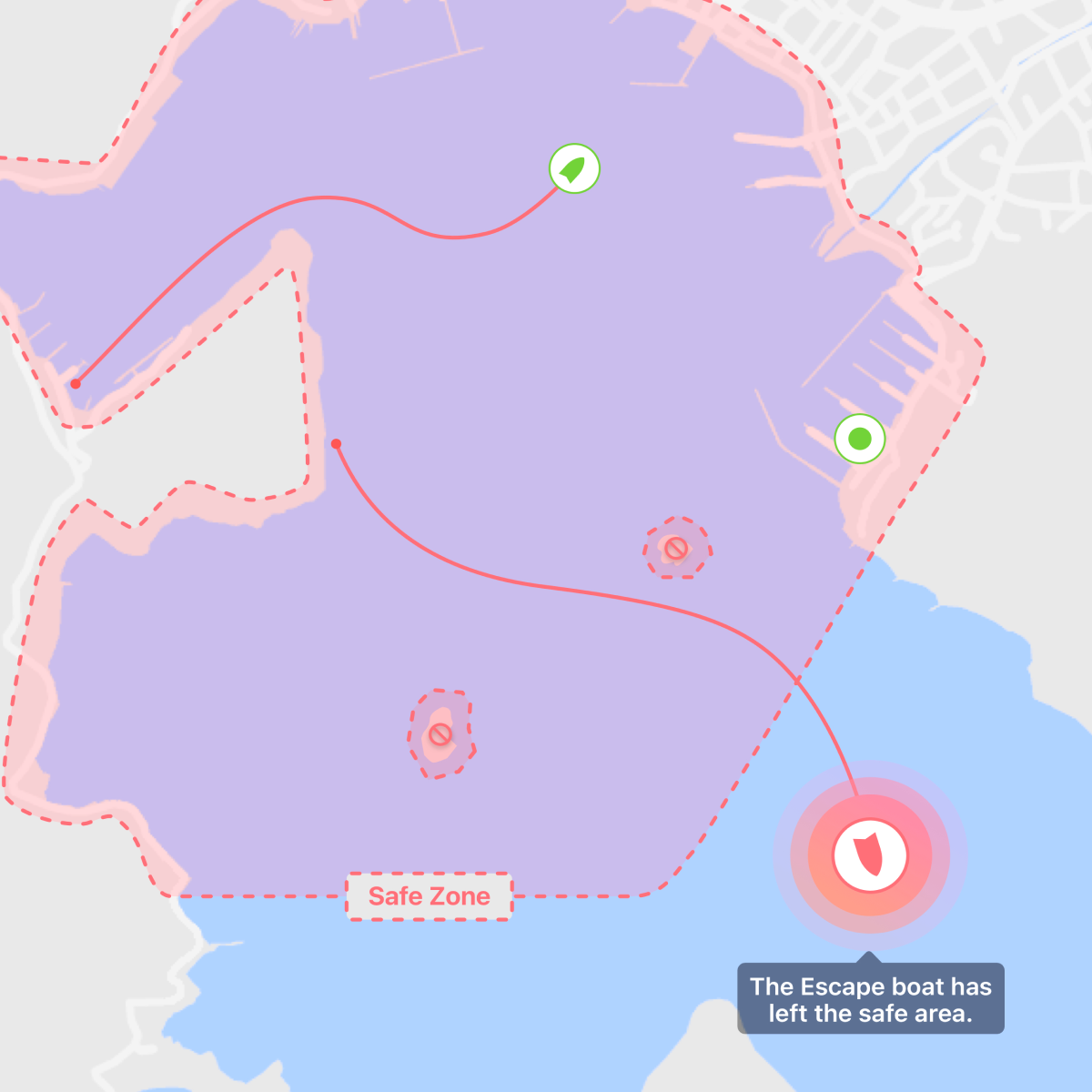 Allowed and restricted fleet zones on a map